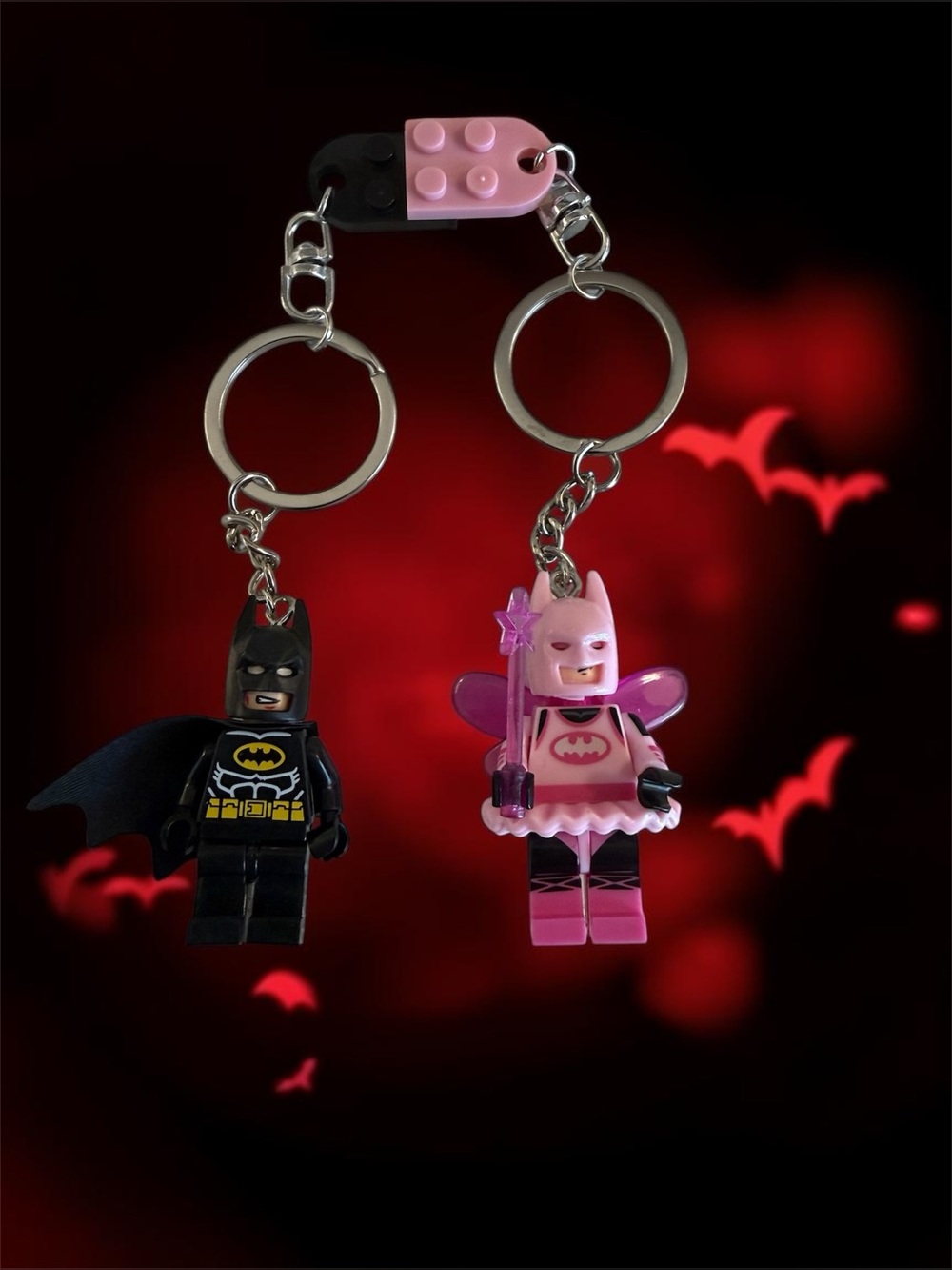 Batman and Pink Fairy Batman Custom Couple Keychain Set